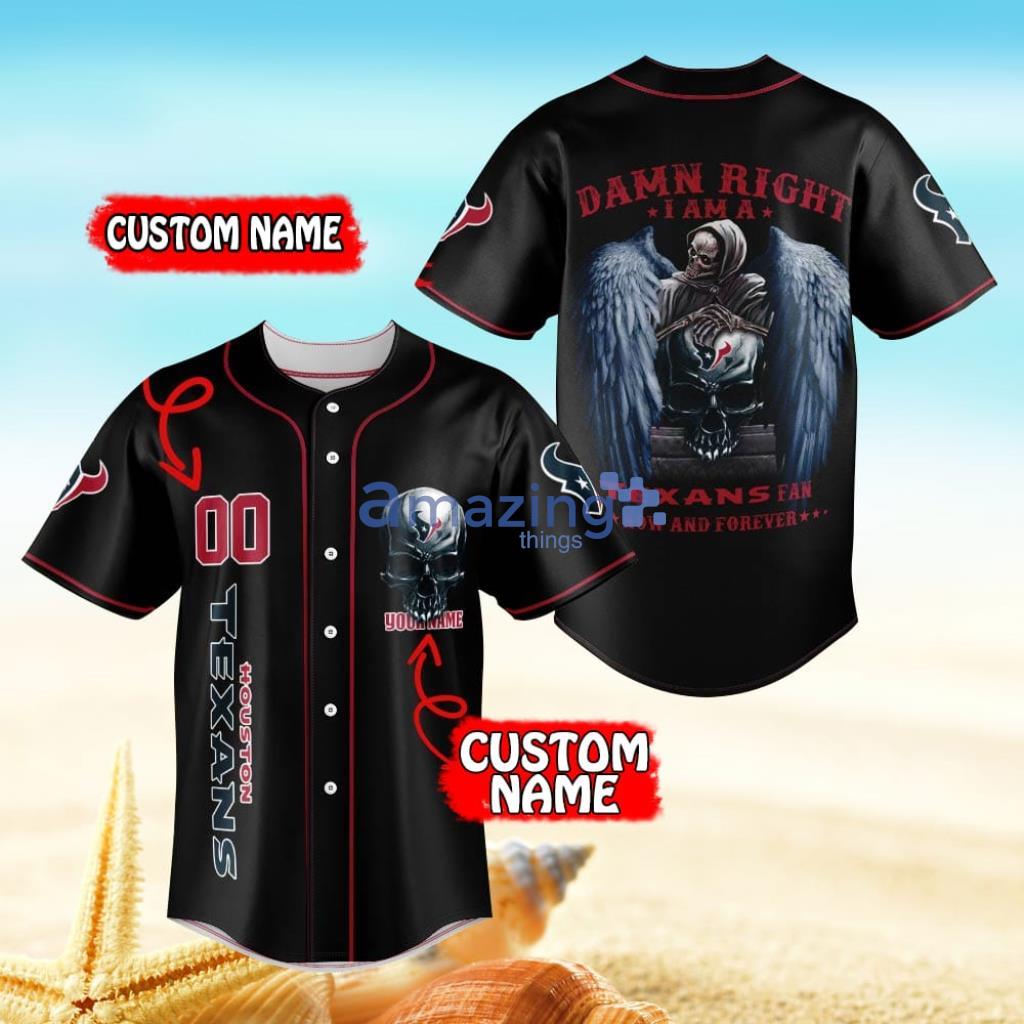 Houston Texans Damn Right NFL Jersey Shirt Skull Custom Number And Name  Gift For Fans Halloween - Banantees