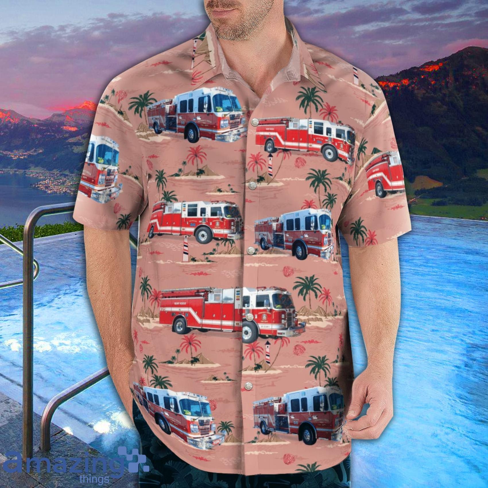 Howard's Creek Fire Department AOP Aloha Tropical Style Hawaiian Shirt And Beach Short image Howards Creek Fire Department AOP Aloha Tropical Style Hawaiian Shirt And Beach Short Product Photo 4