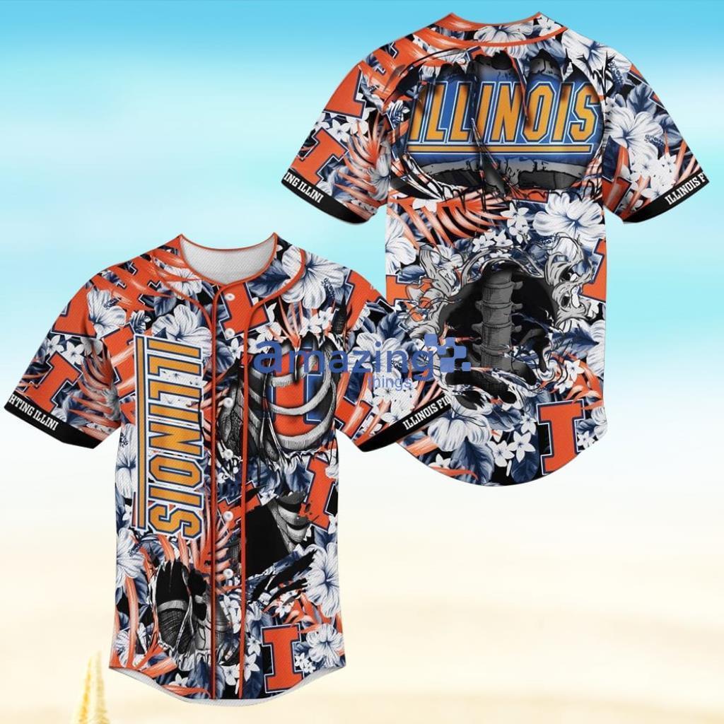 Illinois Fighting Illini Skeleton MLB Baseball Jersey Shirt Product Photo 1