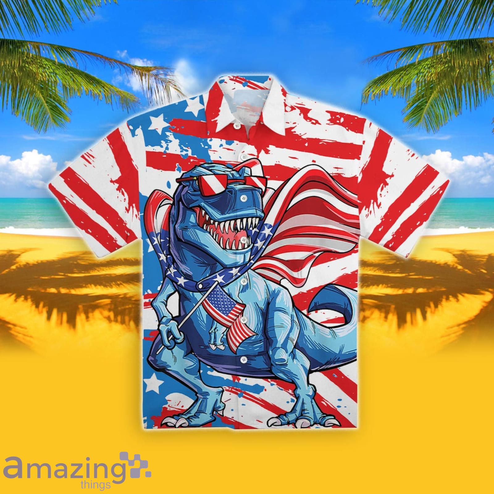 Independence Day Flag Dinosaur Hawaiian Shirt Summer Gift For Men And Women Product Photo 1