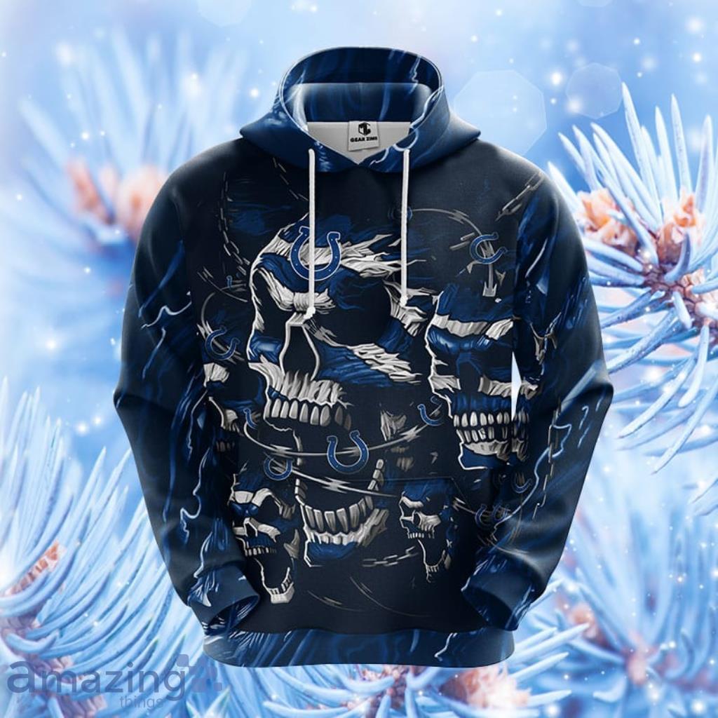 Indianapolis Colts NFL Skull Funny Blue Hoodie, Zip Hoodie 3D All Over Print For Fans Product Photo 1