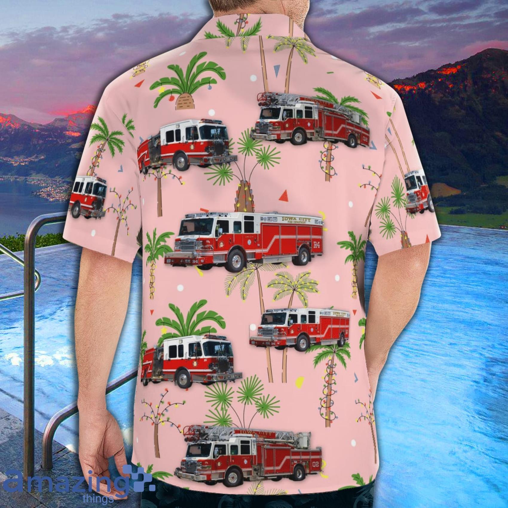 Iowa City Fire Department AOP Aloha Tropical Style Hawaiian Shirt And Beach Short image Iowa City Fire Department AOP Aloha Tropical Style Hawaiian Shirt And Beach Short Product Photo 4