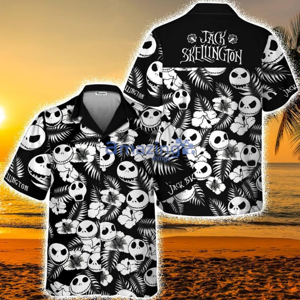 Jack Skellington Black White Floral Hawaiian Shirt For Men And Women Product Photo 1