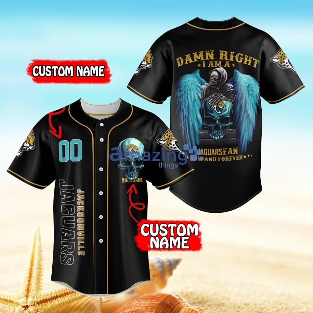 Jacksonville Jaguars Damn Right NFL Jersey Shirt Skull Custom Number And  Name Gift For Fans Halloween - Banantees