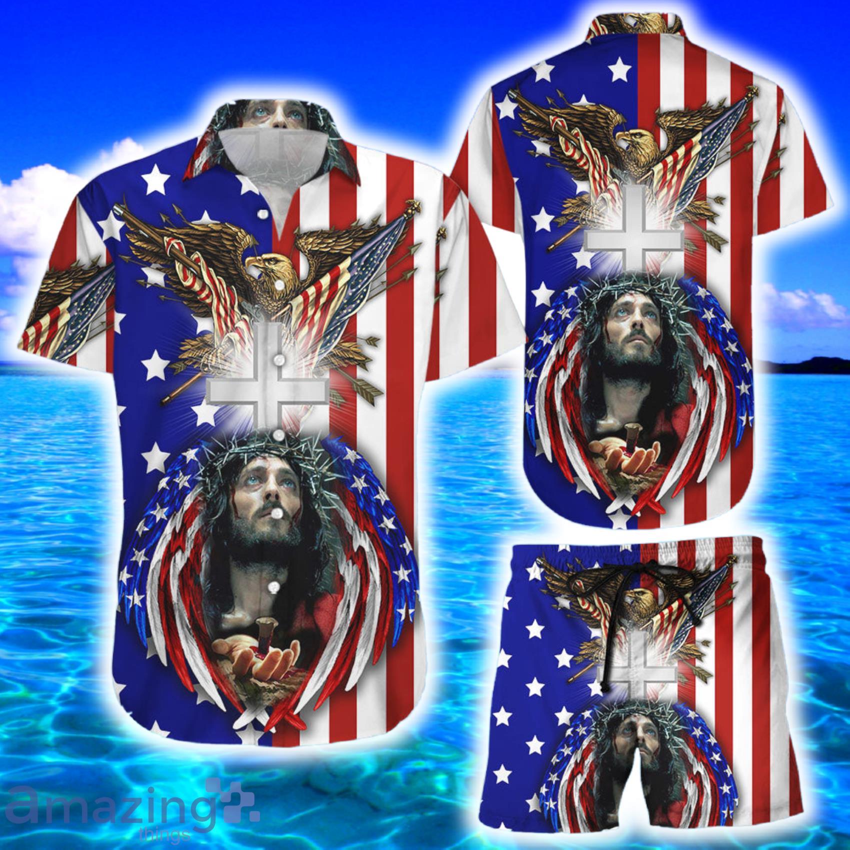 Jesus Hawaiian Shirt 4th Of July America Under God Jesus AOP Hawaiian Shirt And Bech Short Product Photo 1