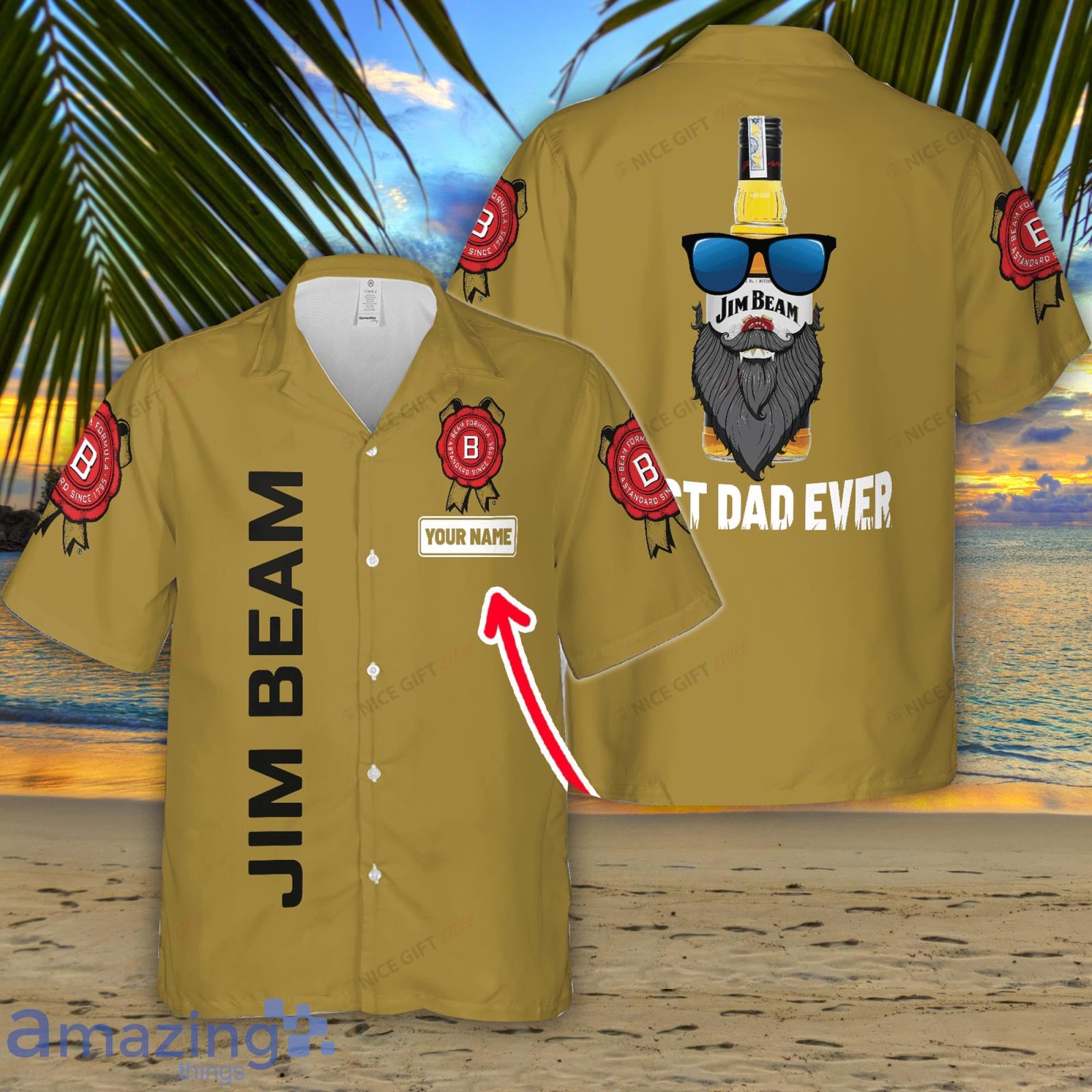 Jim Beam Custom Name Best Dad Ever Hawaiian Shirt Summer Gift Beach Shirt Product Photo 1