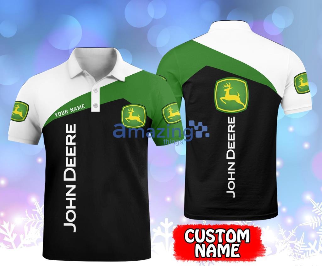 Jonh Deer Custom Name White And Black Polo Shirt Gift For Fans Product Photo 1