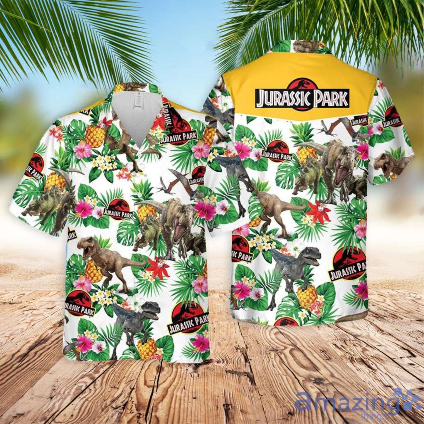 Jurassic Park Palm Leaves And Pineapple Men And Women Hawaiian Shirt Summer Gift Product Photo 1