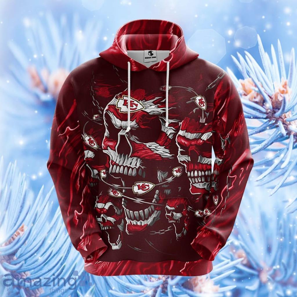 Kansas City Chiefs NFL Skull Funny Red Hoodie, Zip Hoodie 3D All Over Print For Fans Product Photo 1
