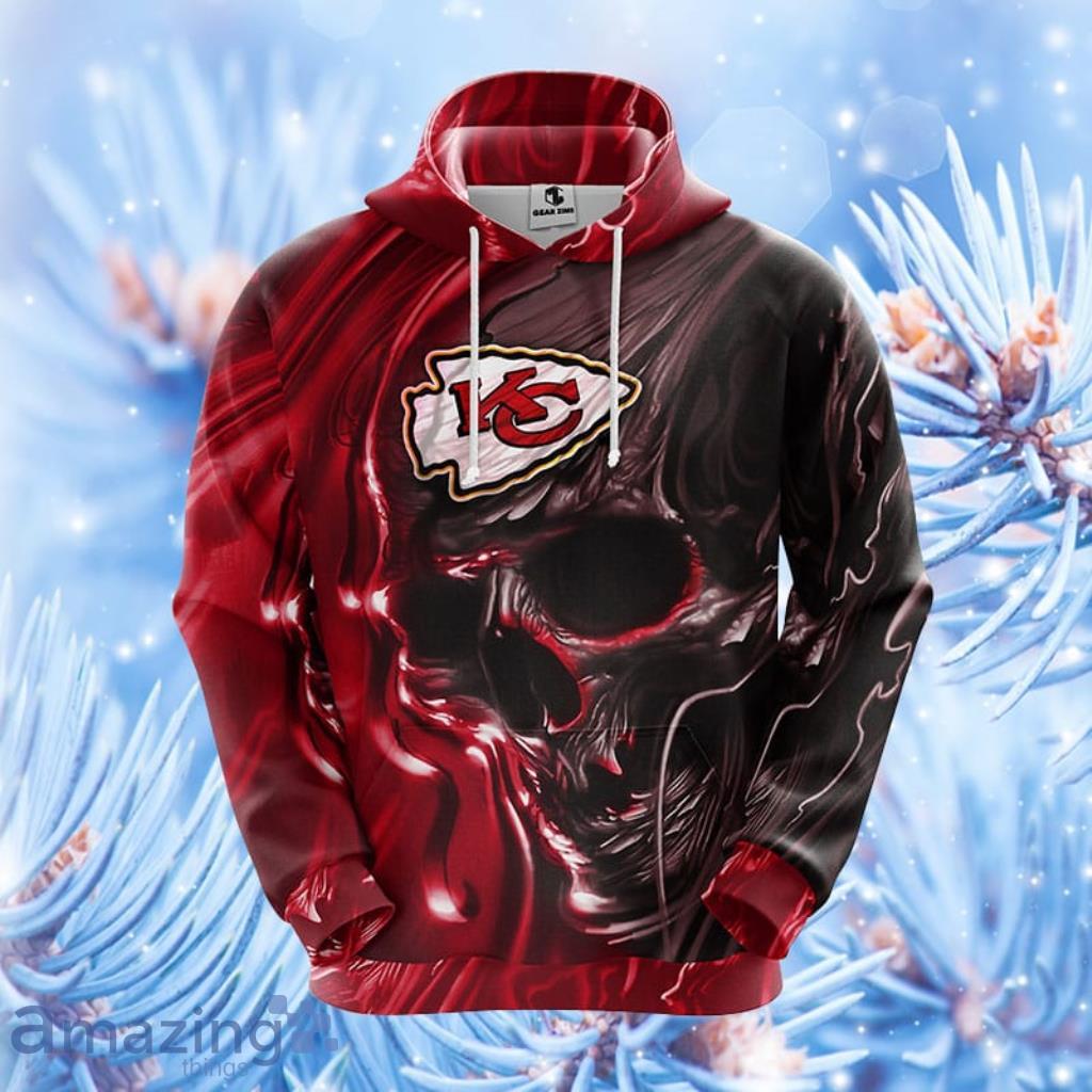 Kansas City Chiefs NFL Skull Red Hoodie, Zip Hoodie 3D All Over Print For Fans Product Photo 1