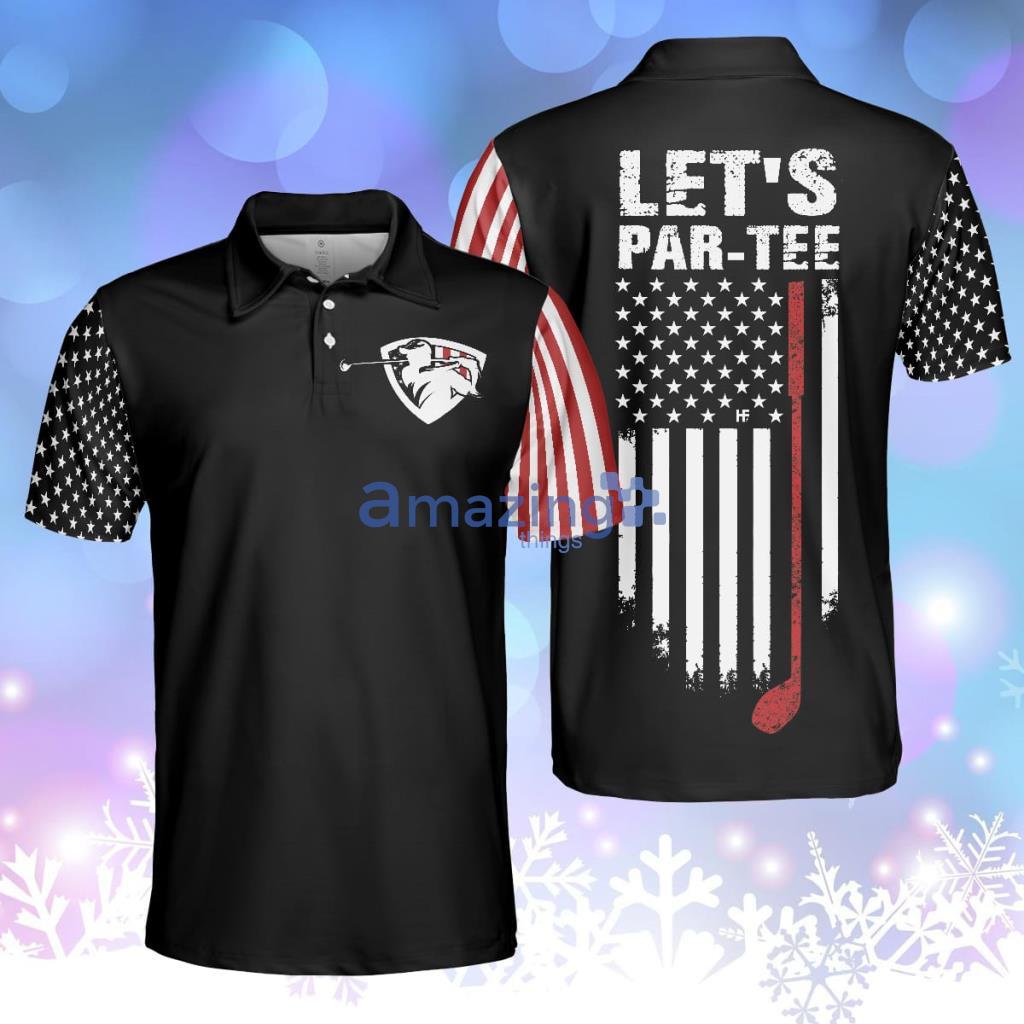 Lets Par Tee Short Sleeve Golf Polo Shirt Dark Theme American Flag Polo Shirt Product Photo 1