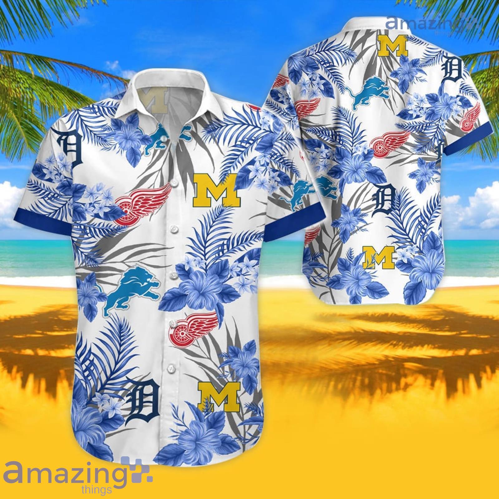 Light Blue Style Michigan Tropical Hawaiian Shirt For Men And Women Product Photo 1
