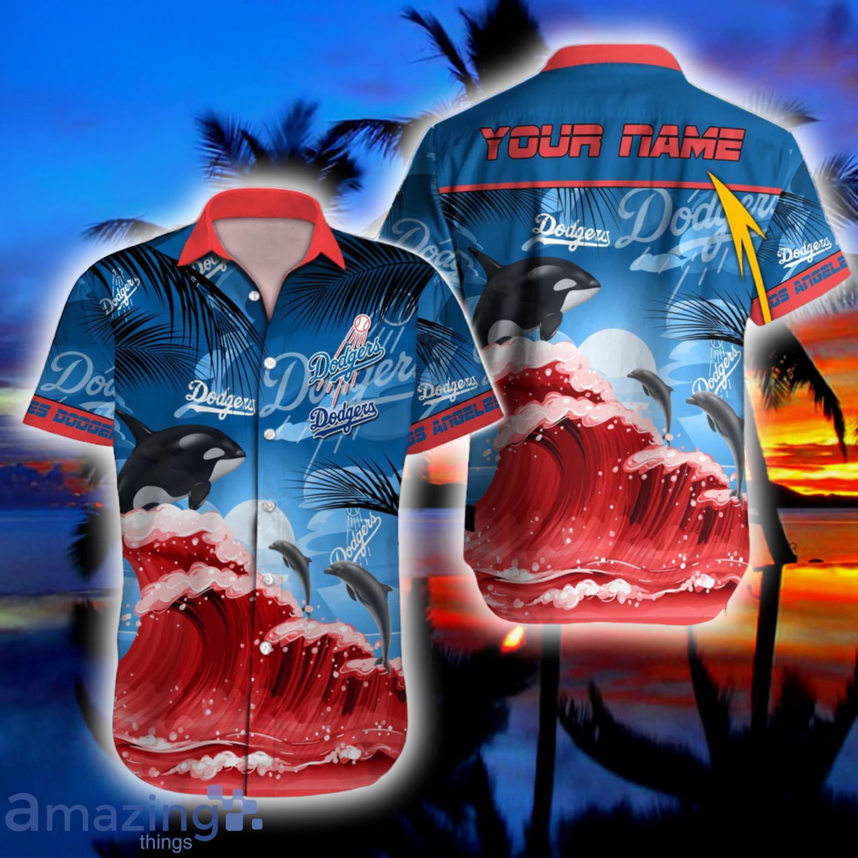 Los Angeles DodgersMLB Custom Name Cute  Dolphin Ocean And Sky Hawaiian shirt Product Photo 1