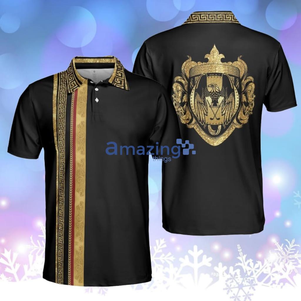 Luxury Baroque Pattern Eagle Badge Golf Polo Shirt Golden Greek Key Pattern Polo Shirt Product Photo 1