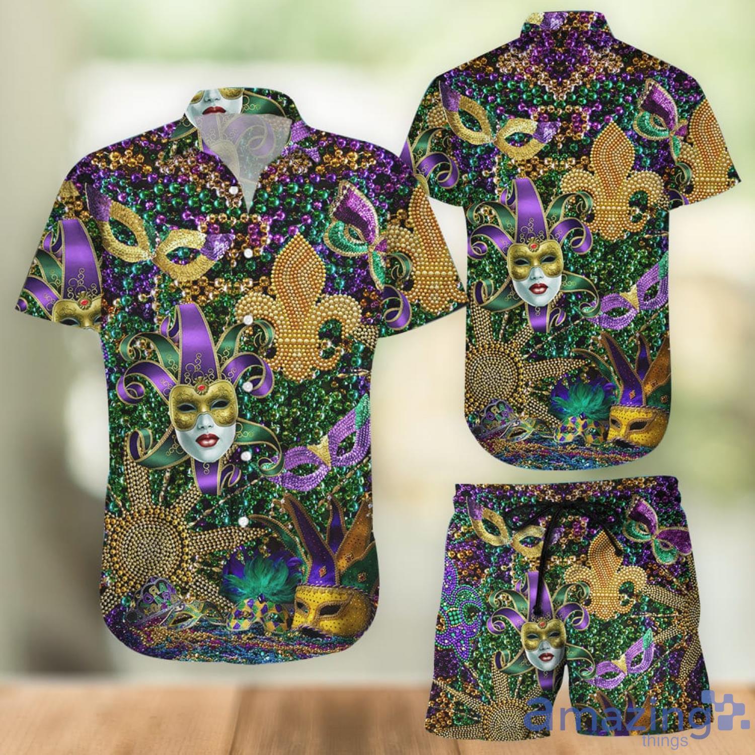 Mardi Gras Tropical Hawaiian Shirt And Shorts Product Photo 1