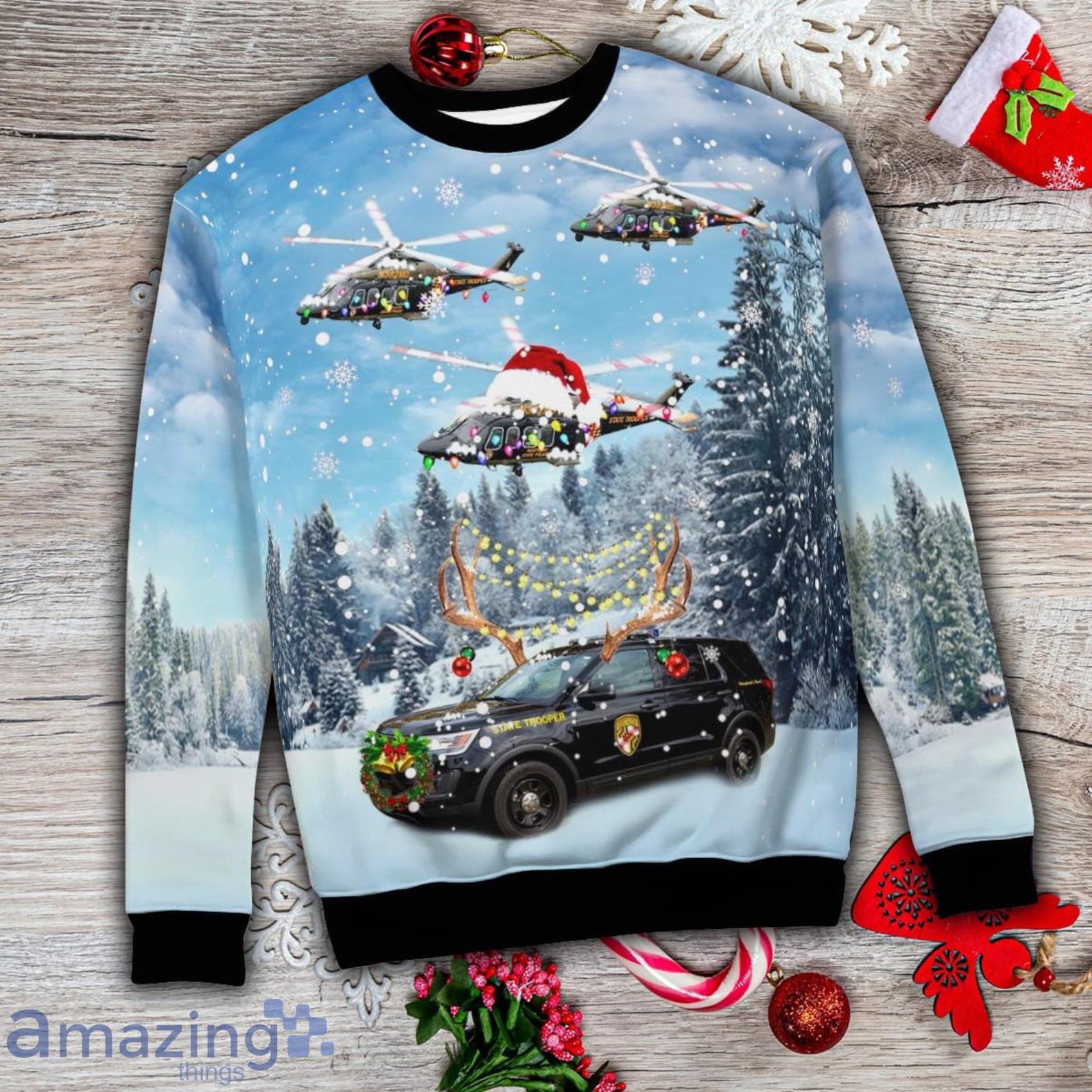 Maryland State Police Car And Agustawestland Aw139 Helicopter 3D Ugly Sweater image Maryland State Police Car And Agustawestland Aw139 Helicopter 3D Ugly Sweater Product Photo 6
