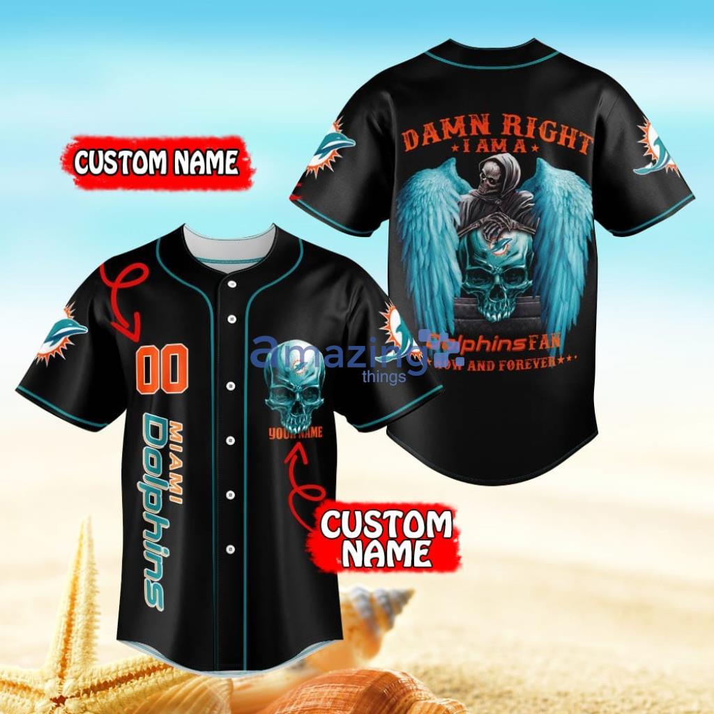 Miami Dolphins Damn Right Skull NFL Baseball Jersey Shirt Gift For Fans