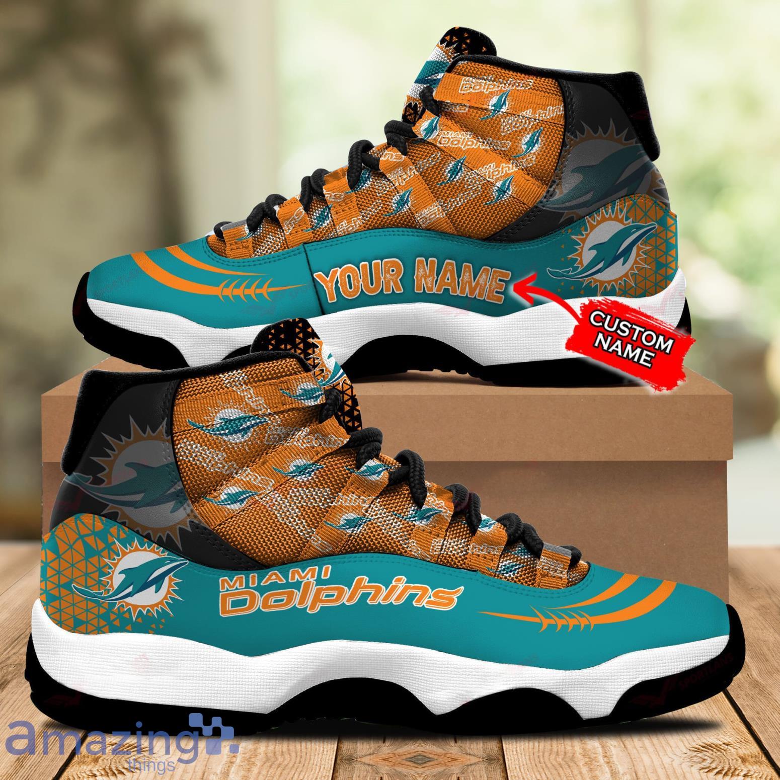 Custom Name Miami Dolphins NFL Air Jordan 4 Shoes Running Sneakers