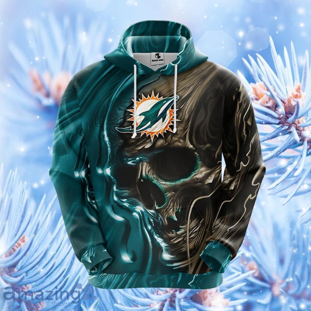 Miami Dolphins NFL Skull Green Hoodie, Zip Hoodie 3D All Over Print For Fans Product Photo 1