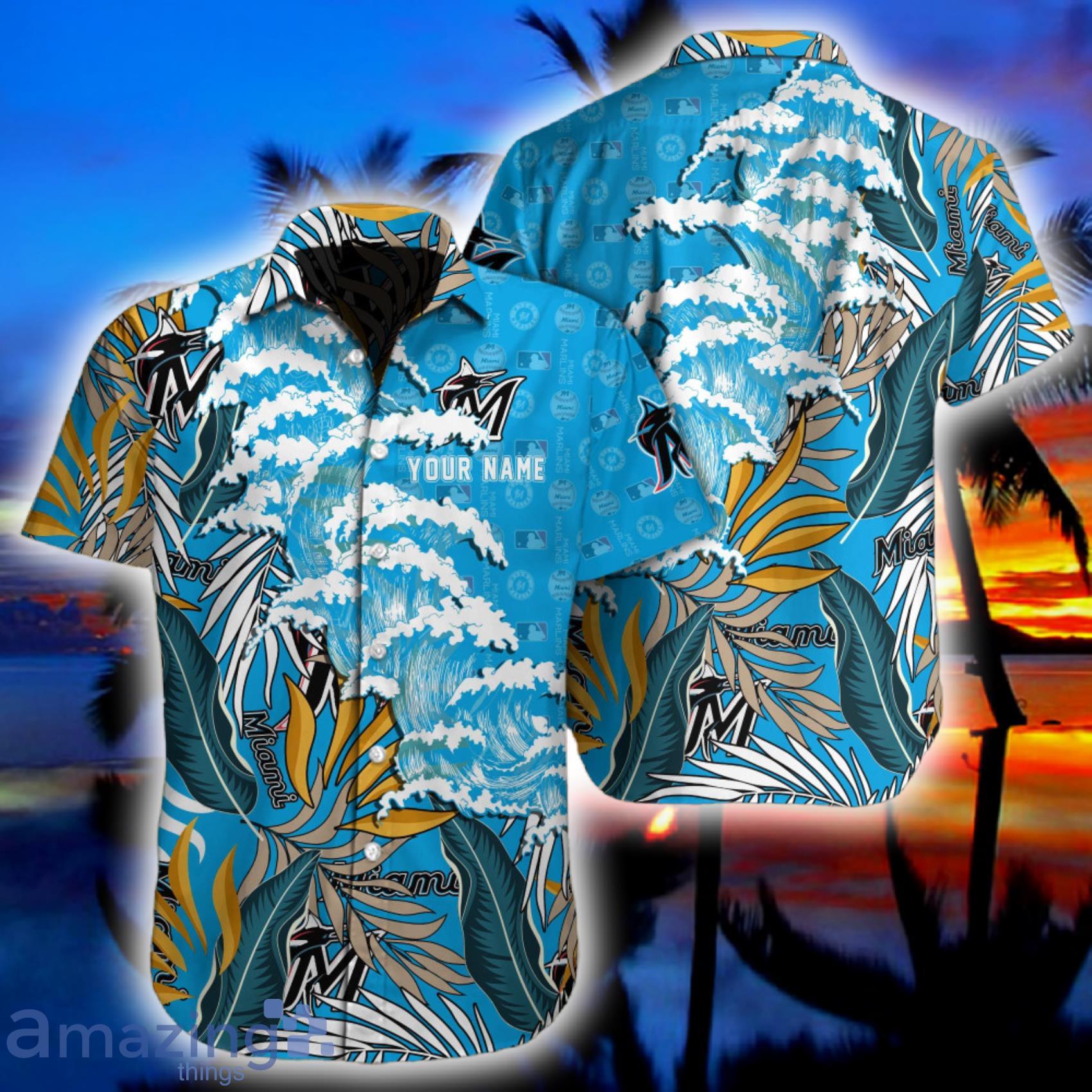 Miami Marlins MLB Custom Name Tropical Flower And Wave Japan Style