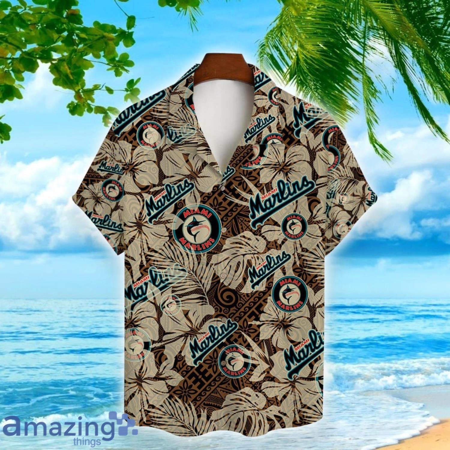 Miami Marlins Team Major League Baseball Hibiscus Pattern Hawaiian Shirt image Miami Marlins Team Major League Baseball Hibiscus Pattern Hawaiian Shirt Product Photo 2