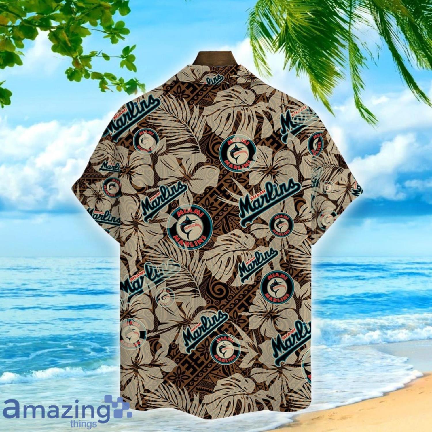 Miami Marlins Team Major League Baseball Hibiscus Pattern Hawaiian Shirt image Miami Marlins Team Major League Baseball Hibiscus Pattern Hawaiian Shirt Product Photo 3