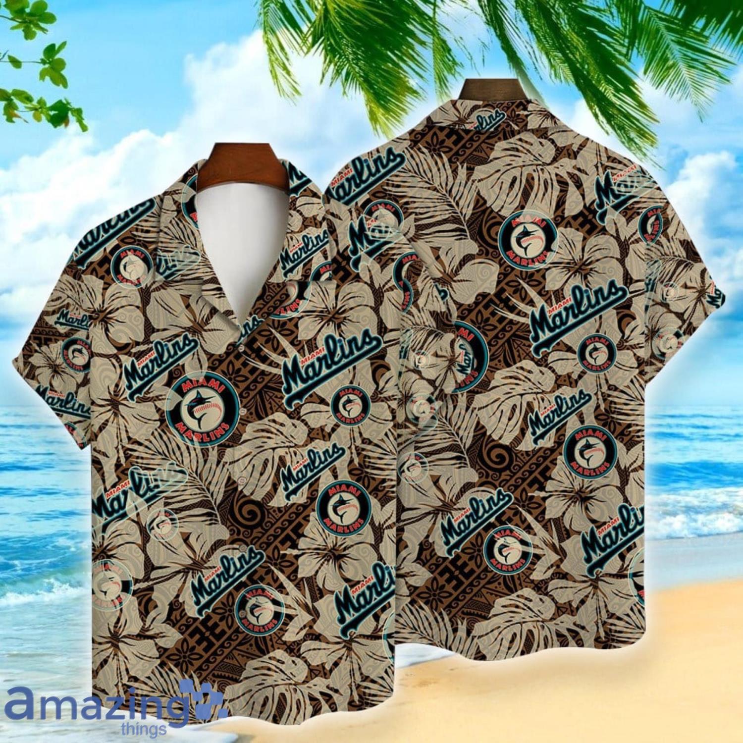 Miami Marlins Team Major League Baseball Hibiscus Pattern Hawaiian Shirt Product Photo 1 Miami Marlins Team Major League Baseball Hibiscus Pattern Hawaiian Shirt Product Photo 1