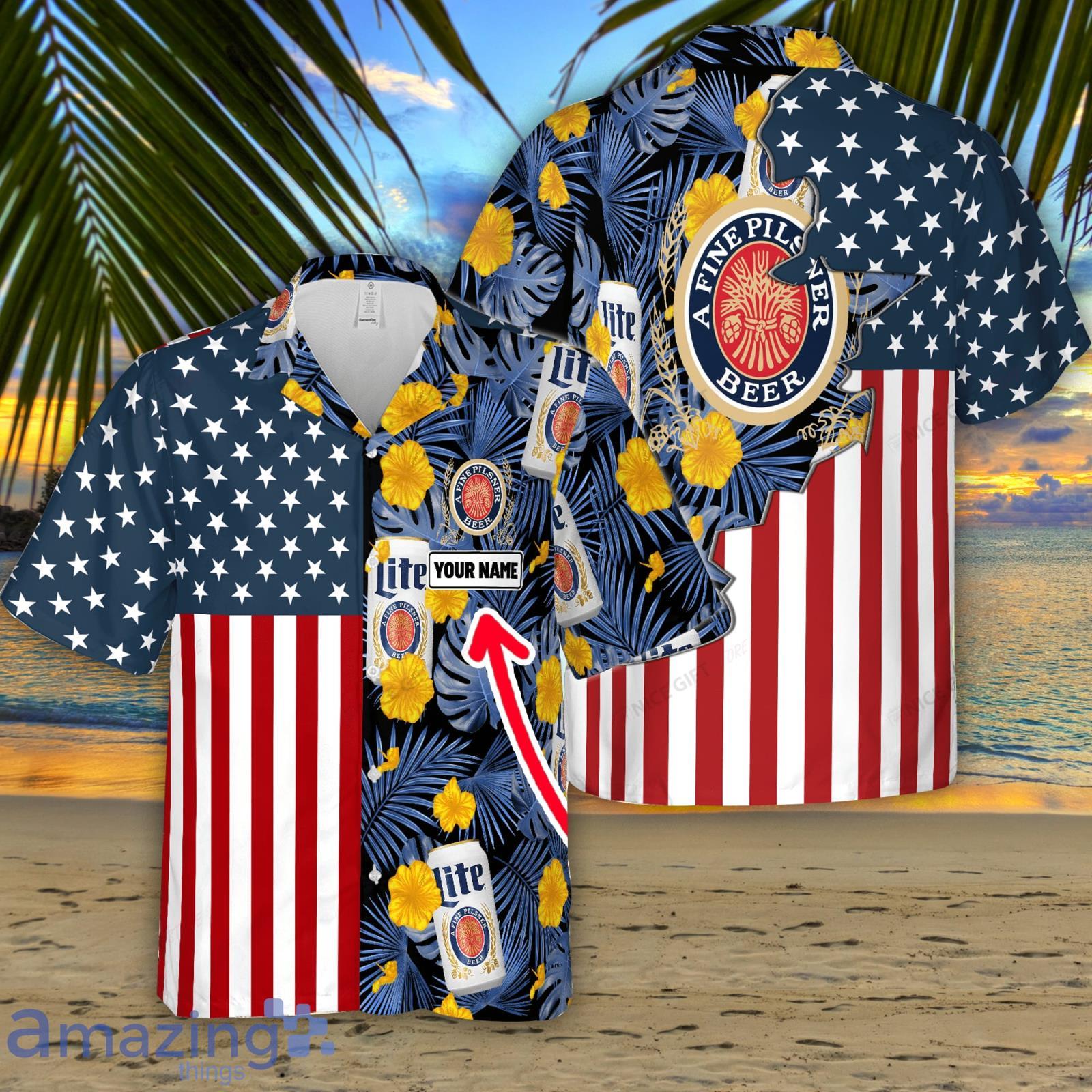 Miller Lite American Flag Custom Name Men And Women Hawaiian Shirt Summer Gift Product Photo 1