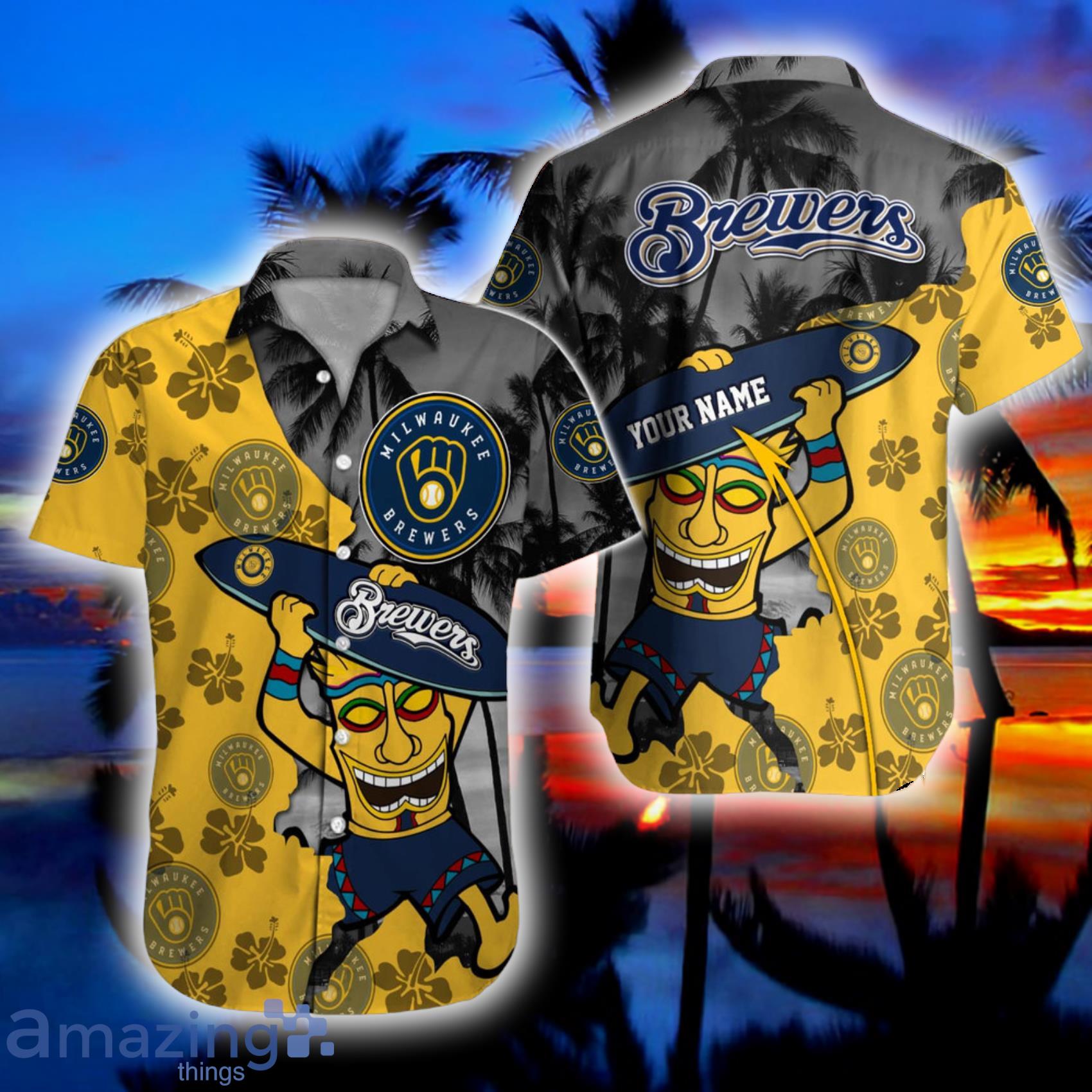 Milwaukee Brewers MLB Custom Name Habicus Palm Trees And Hawaii Symbol  Aloha Hawaiian Shirt