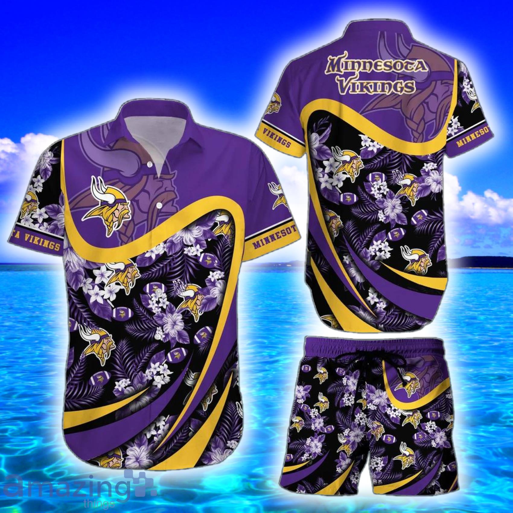 Minnesota Vikings Nfl Flowers Pattern And Symbol Over Print Hawaiian Shirt  And Beach Short - Freedomdesign