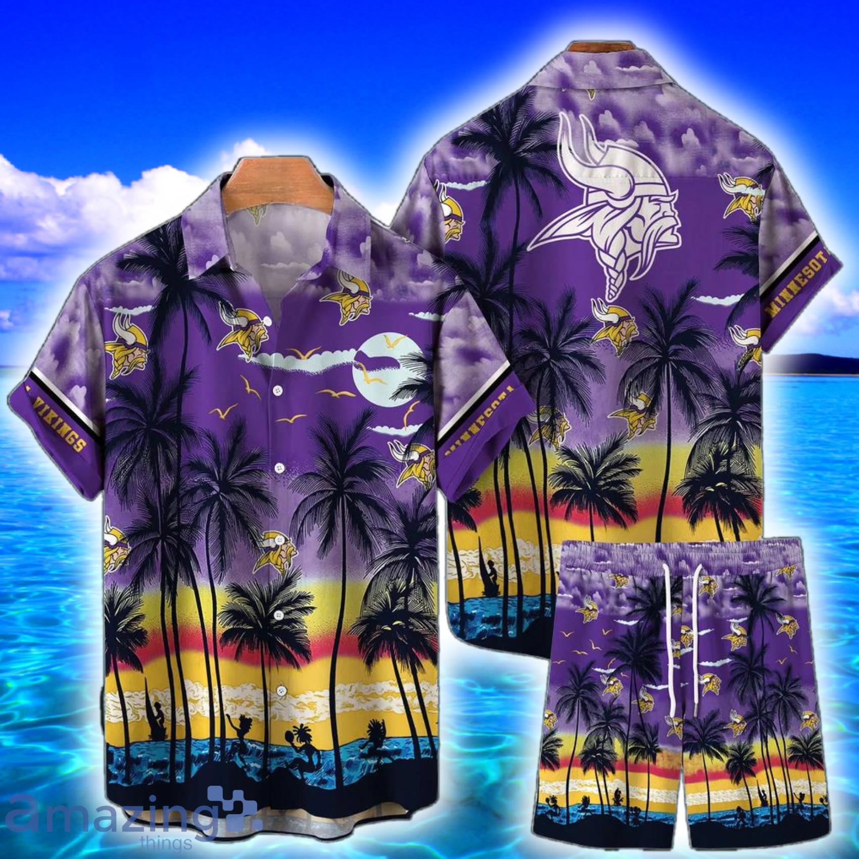 NFL Minnesota Vikings White Flowers Purple Hawaiian Shirt - Trendy Aloha