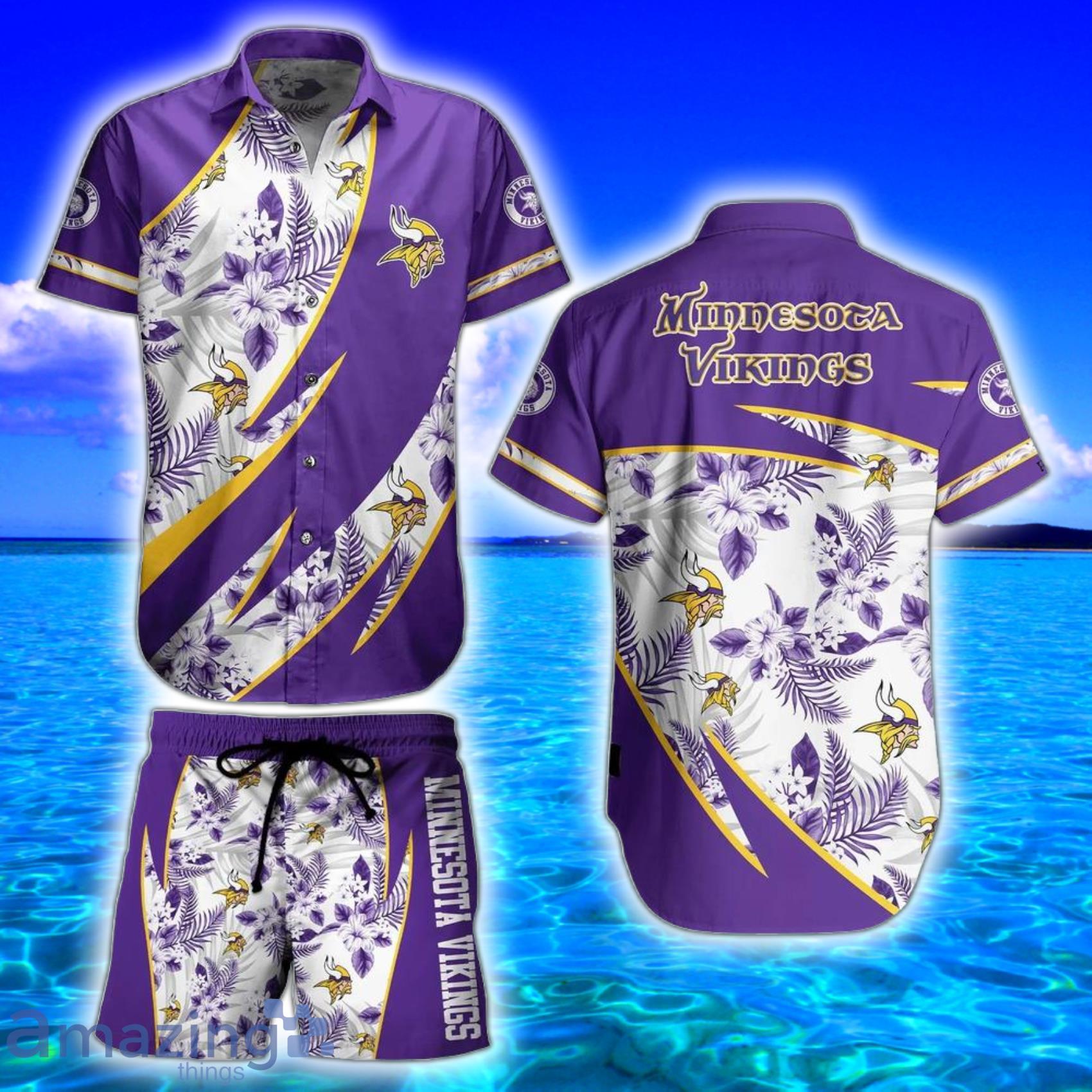 Minnesota Vikings Nfl Flowers Pattern And Symbol Over Print Hawaiian Shirt  And Beach Short - Freedomdesign