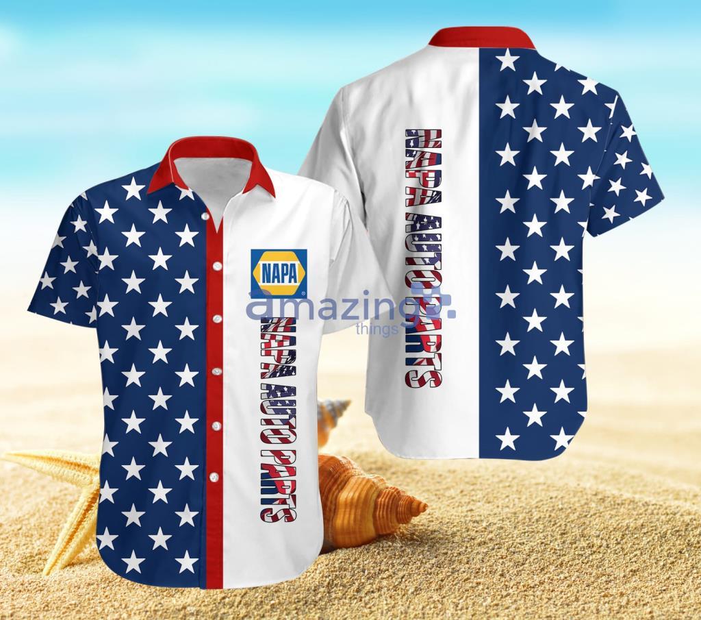 Napa Auto Parts White And Navy Hawaiian Shirt For Men And Women Product Photo 1