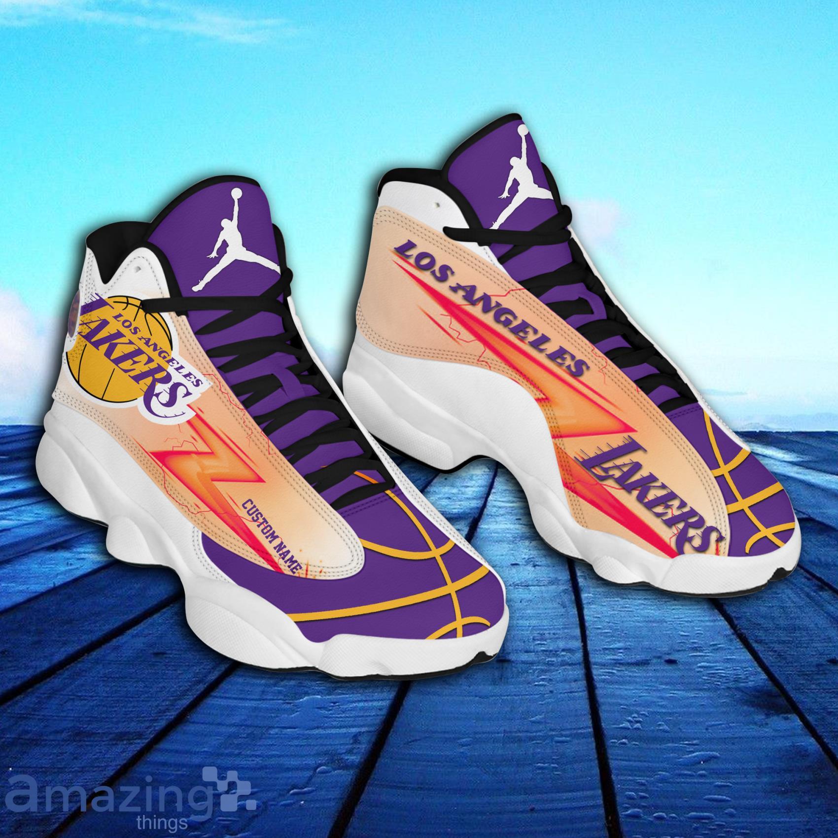 NBA Los Angeles Lakers Air Jordan 13 Lightning Custom Name Shoes