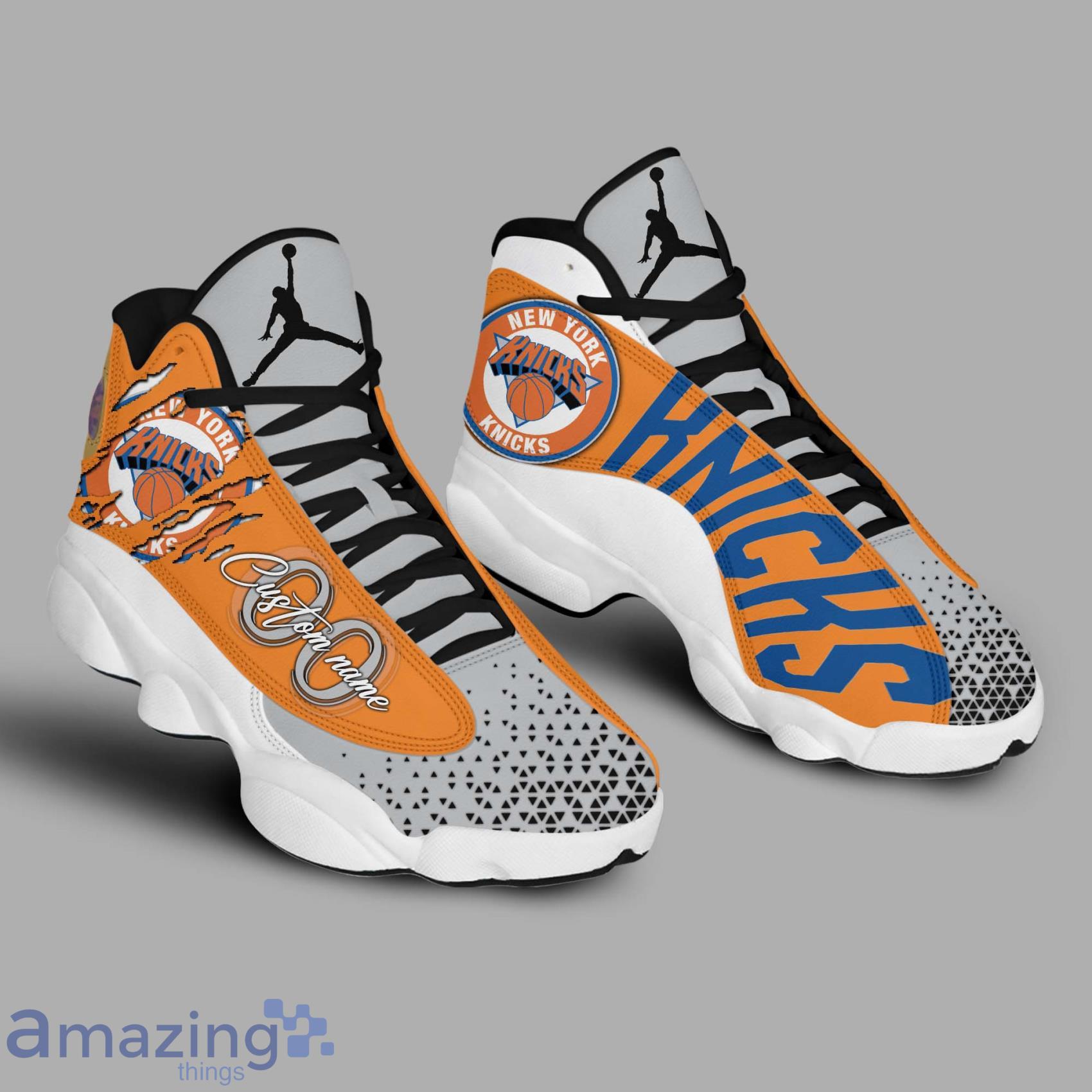 NBA New York Knicks Custom Name And Number Haftone Pattern Air Jordan 13 Shoes Product Photo 1