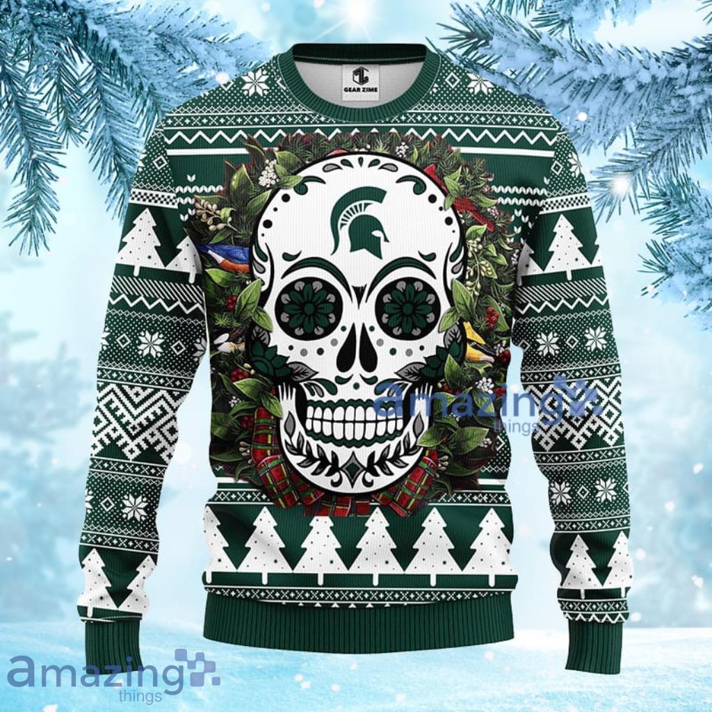 NCAA Michigan State Spartans Skull Flower Ugly Christmas Ugly Sweater 3D Gift For Fan Product Photo 1