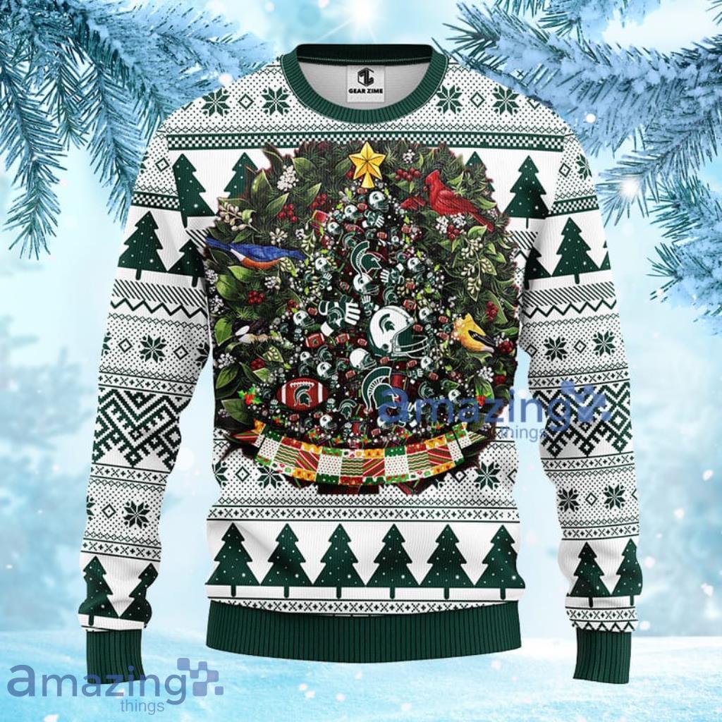 NCAA Michigan State Spartans Tree Ball Christmas Ugly Sweater 3D Gift For Fan Product Photo 1