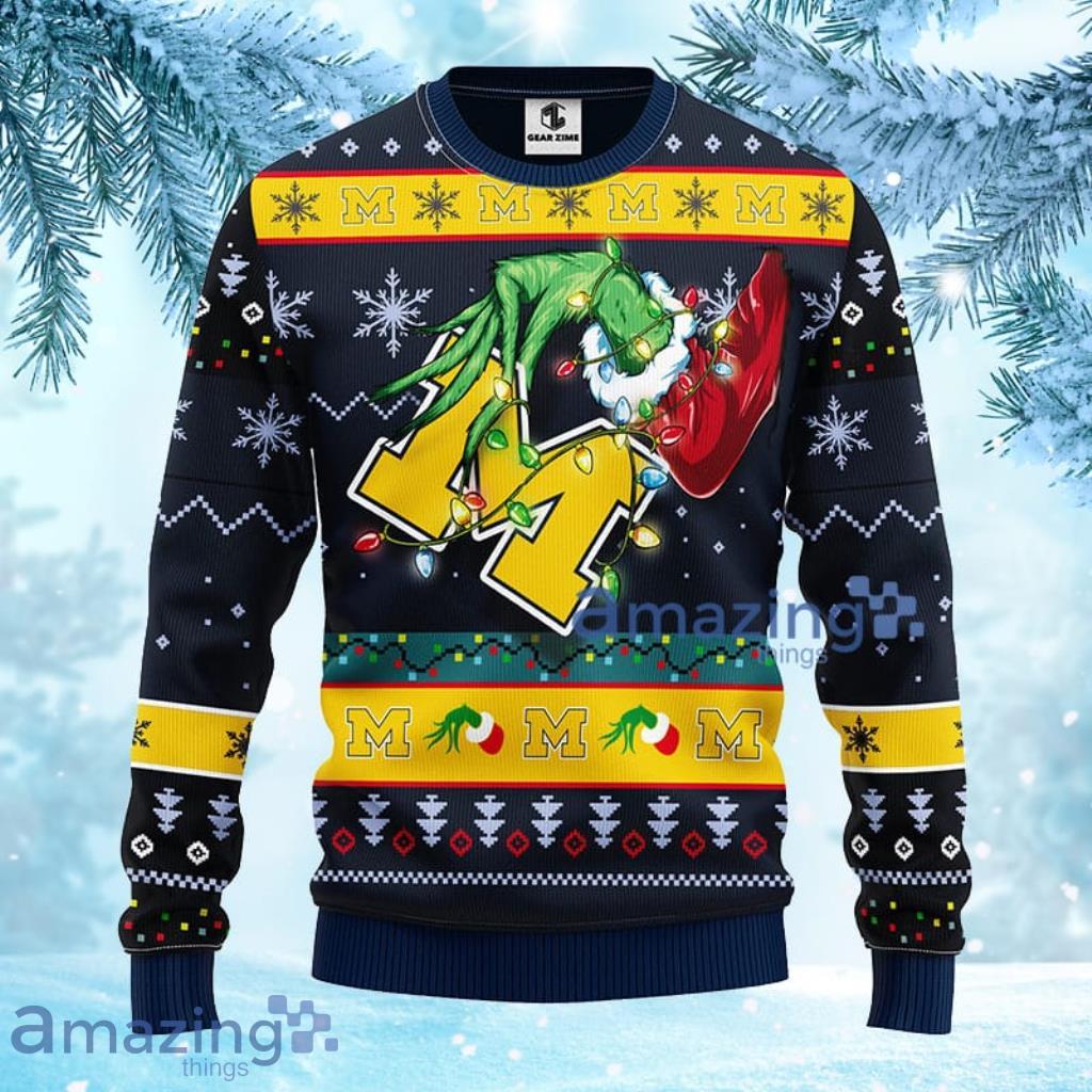 NCAA Michigan Wolverines Grinch Christmas Ugly Sweater 3D Gift For Fan Product Photo 1