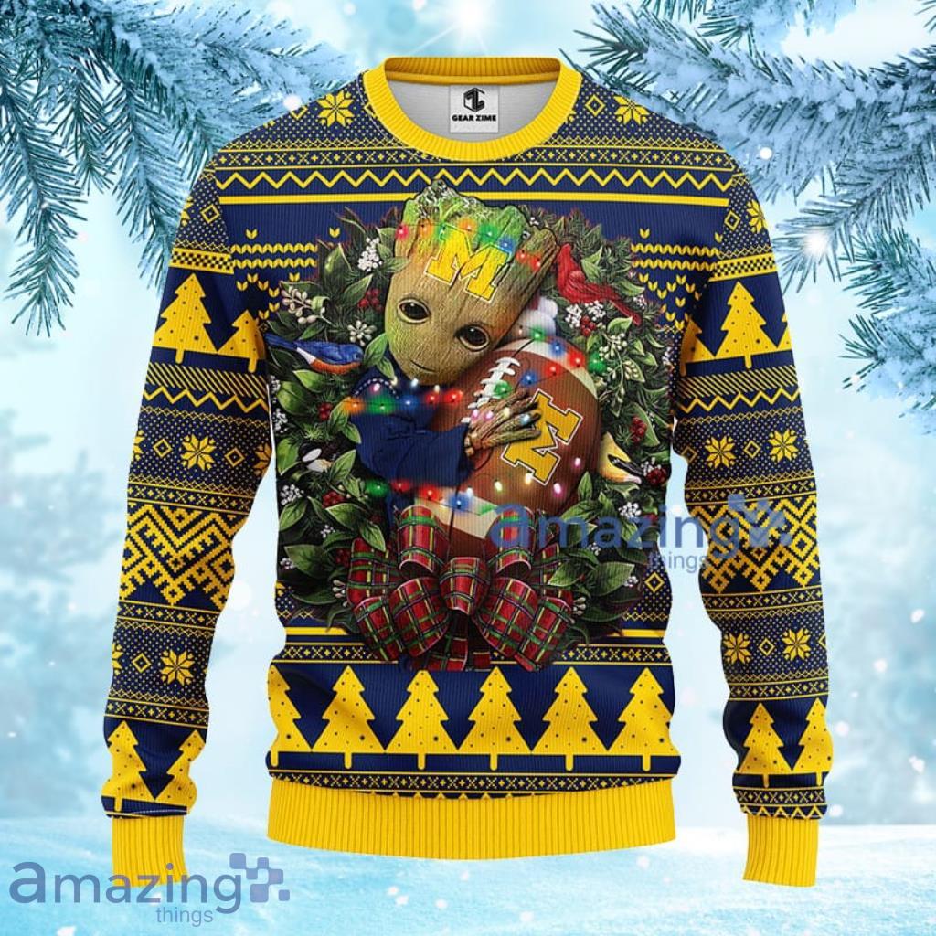 NCAA Michigan Wolverines Groot Hug Christmas Ugly Sweater 3D Gift For Fan Product Photo 1