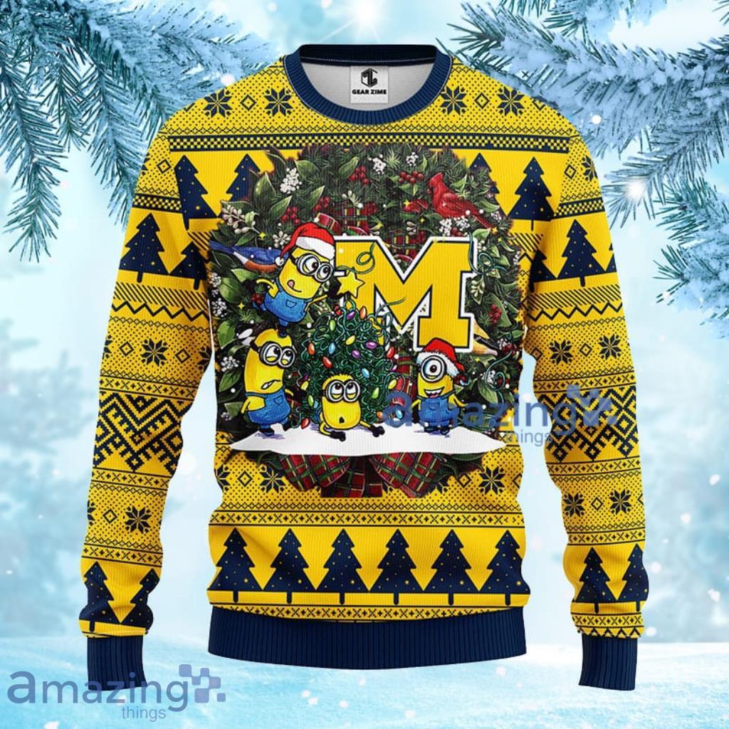 NCAA Michigan Wolverines Minion Christmas Ugly Sweater 3D Gift For Fan Product Photo 1