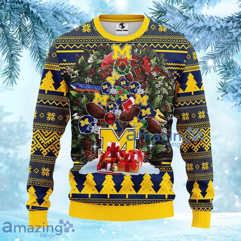 NCAA Michigan Wolverines Tree Ugly Christmas Fleece Sweater 3D Gift For Fan Product Photo 1 NCAA Michigan Wolverines Tree Ugly Christmas Fleece Sweater 3D Gift For Fan Product Photo 1