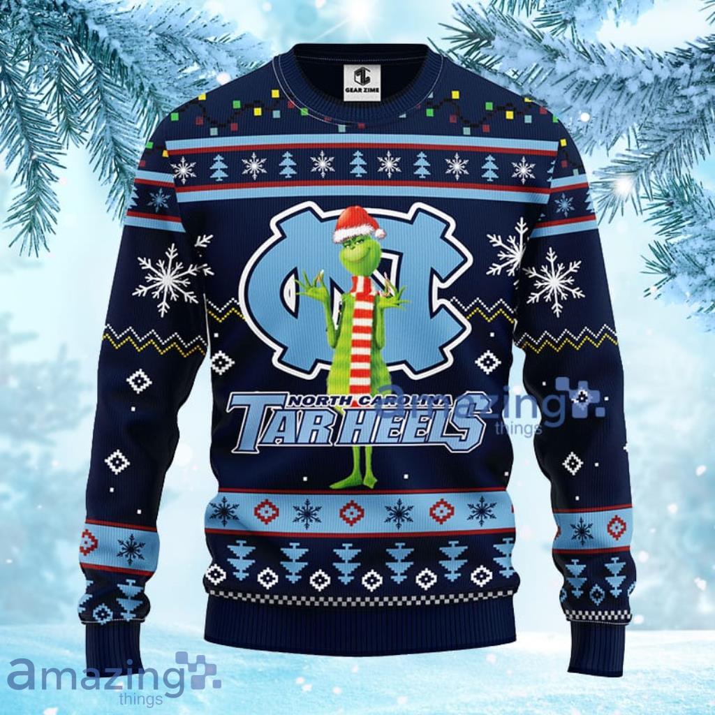 NCAA North Carolina Tar Heels Funny Grinch Christmas Ugly Sweater 3D Gift For Fan Product Photo 1