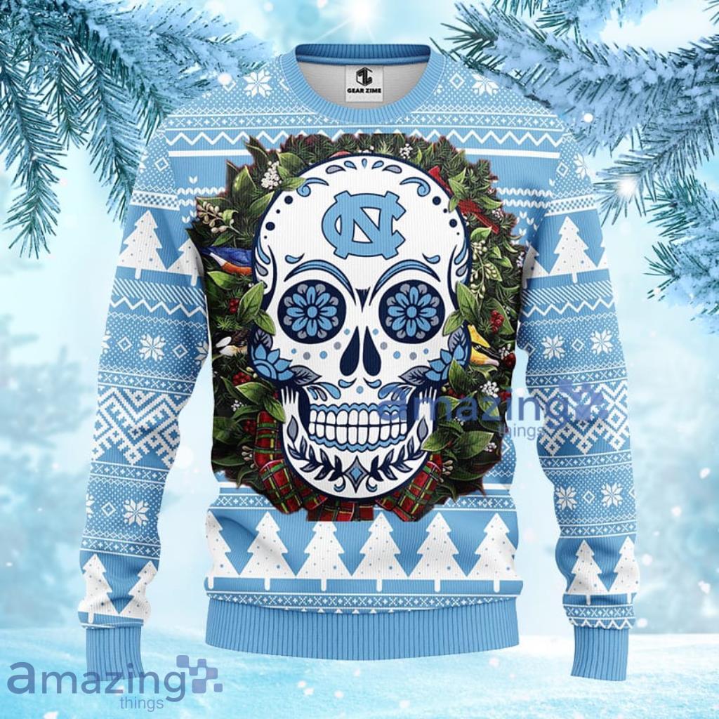 NCAA North Carolina Tar Heels Skull Flower Ugly Christmas Ugly Sweater 3D Gift For Fan Product Photo 1