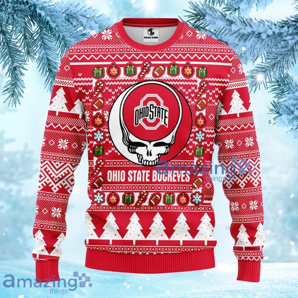 NCAA Ohio State Buckeyes Grateful Dead Ugly Christmas Fleece Sweater 3D Gift For Fan Product Photo 1