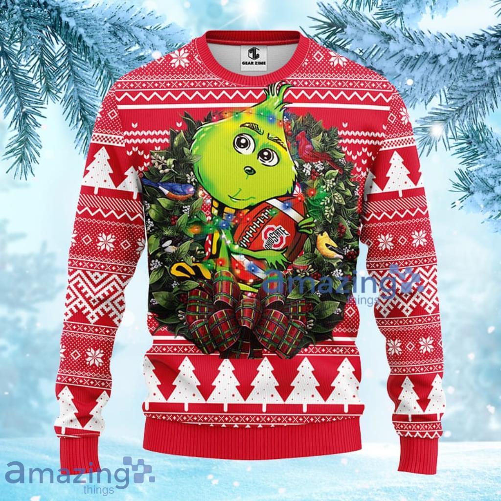 NCAA Ohio State Buckeyes Grinch Hug Christmas Ugly Sweater 3D Gift For Fan Product Photo 1
