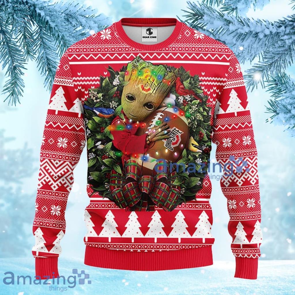 NCAA Ohio State Buckeyes Groot Hug Christmas Ugly Sweater 3D Gift For Fan Product Photo 1