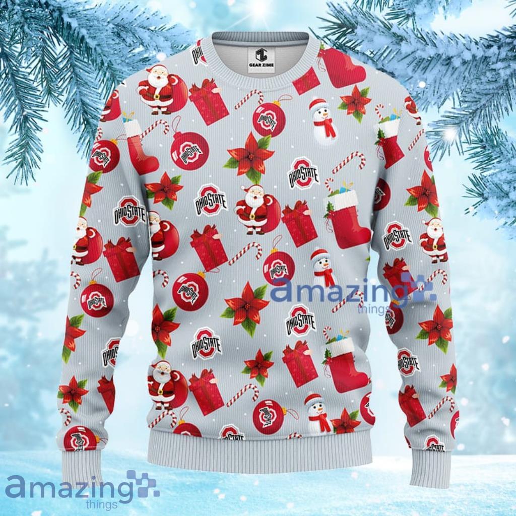 NCAA Ohio State Buckeyes Santa Claus Snowman Christmas Ugly Sweater 3D Gift For Fan Product Photo 1