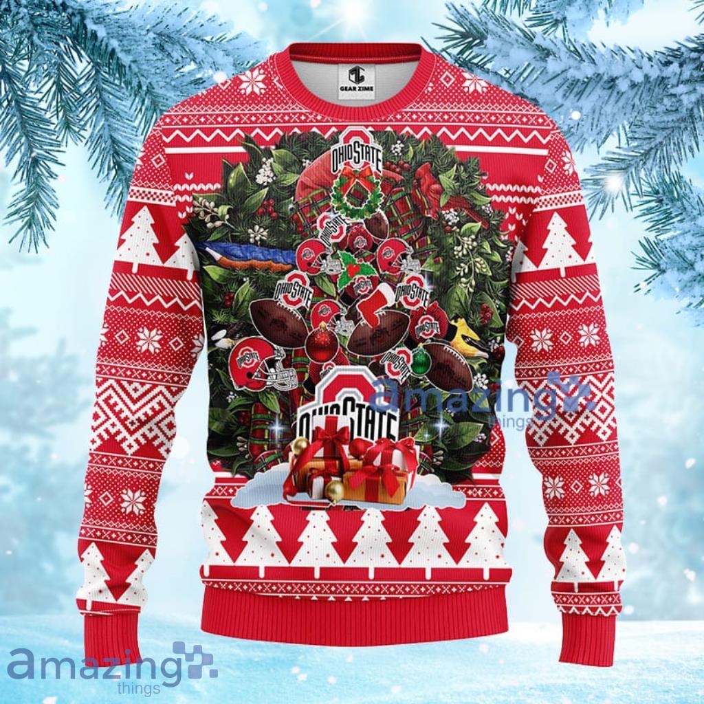 NCAA Ohio State Buckeyes Tree Ball Christmas Ugly Sweater 3D Gift For Fan Product Photo 1