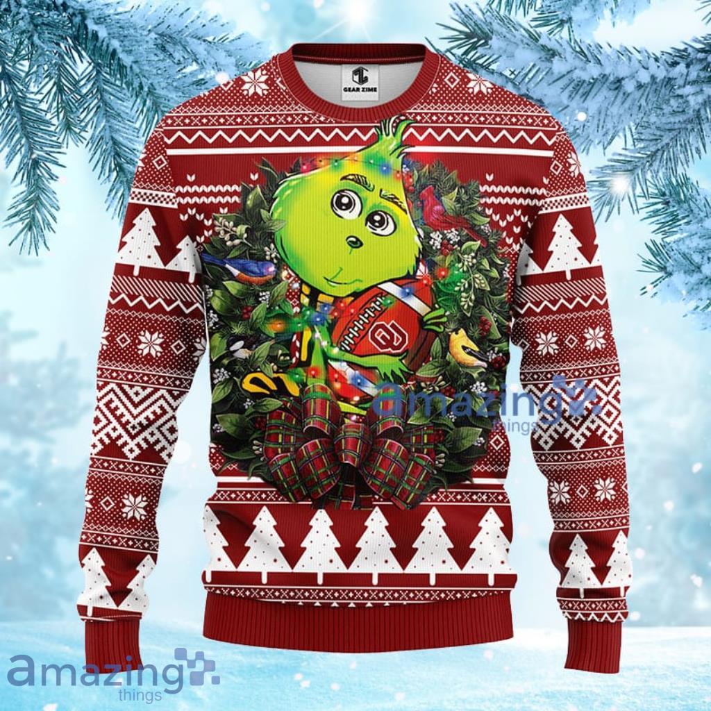 NCAA Oklahoma Sooners Grinch Hug Christmas Ugly Sweater 3D Gift For Fan Product Photo 1