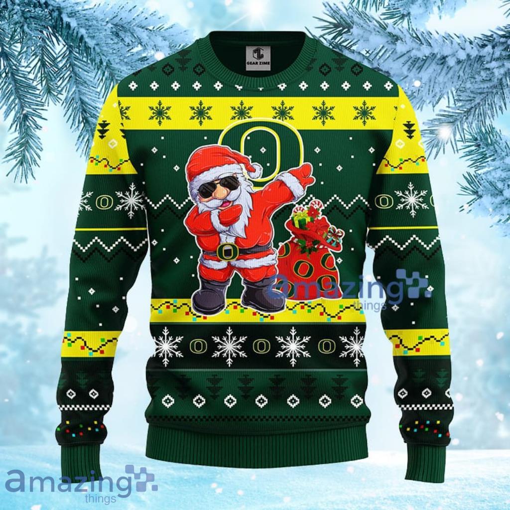 NCAA Oregon Ducks Dabbing Santa Claus Christmas Ugly Sweater 3D Gift For Fan Product Photo 1